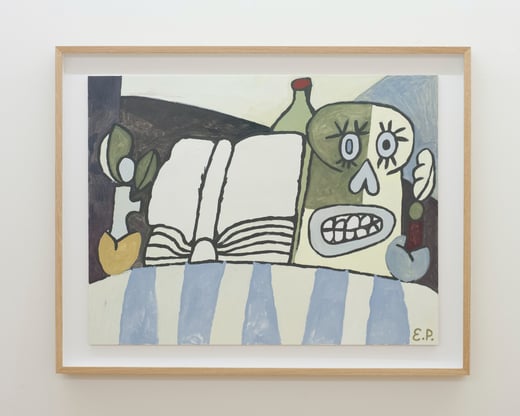 04_BluestripedTableclothandSkull_73cmx57cm_oilonwood_2021_pepepermans_frame