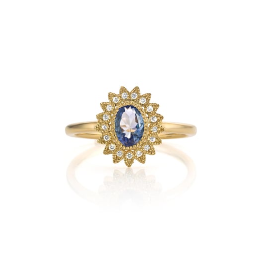 JolienMees-Sunflower-ring-18ktgeelgoud+tanzaniet+briljanten-€1900-1